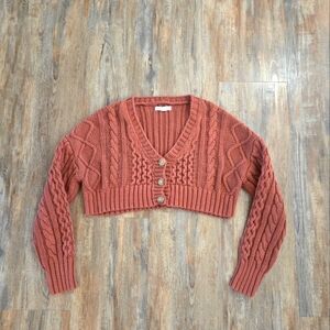 Aeropostale Orange Cable-Knit Cropped V-Neck Cardigan
